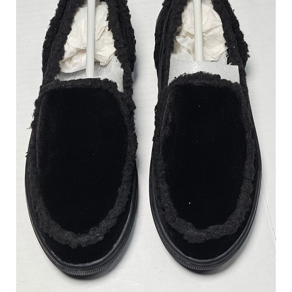 Libby Black Libby Velvet Faux Fur Trim Slip On Loafer Flats Womens Size 5.5 M